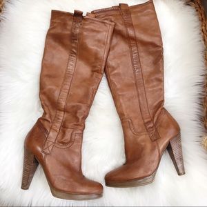 ALDO Tall Brown Leather Boots-Heels-Platform-7.5